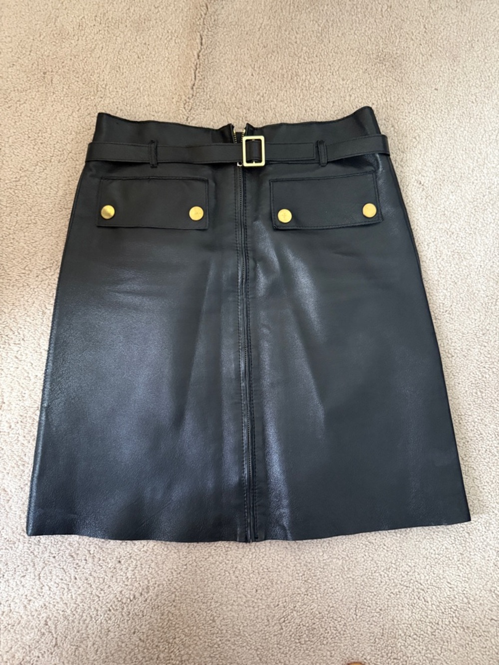 Black 💯 real Leather Pencil Skirt with Belt and Gold Buttons